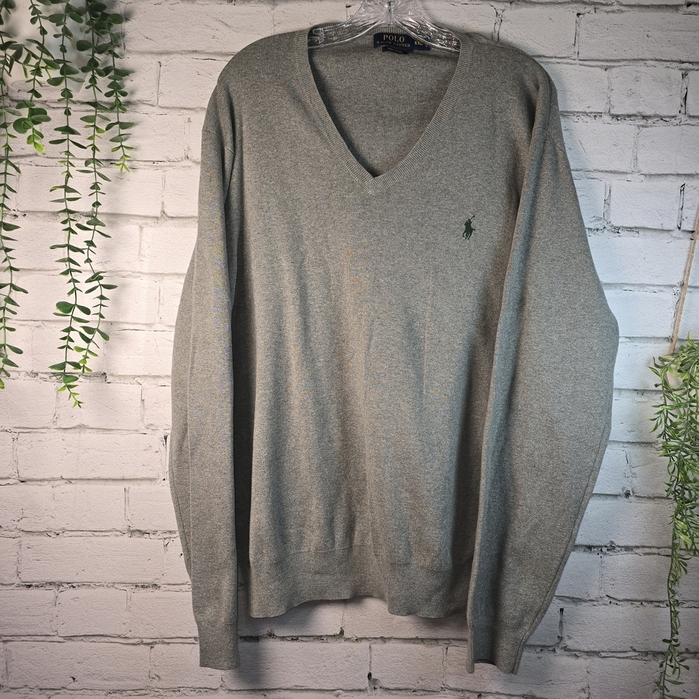 POLO RALPH LAUREN V-NECK PIMA COTTON LONG SLEEVE SWEATER GRAY MEN XXL